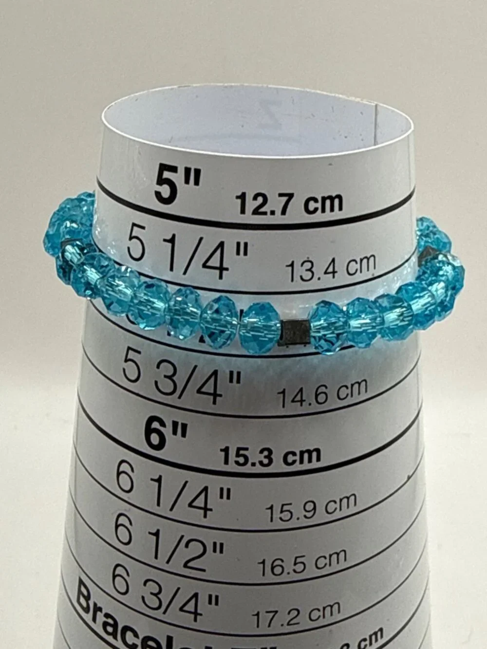Aqua Blue Faceted Crystal Stretch Bracelet Silver Cube Bead Y2K Mermaidcore